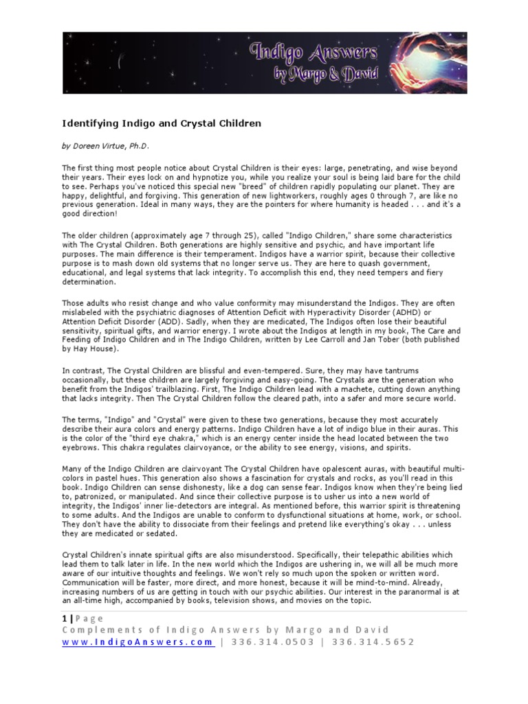 Identifying Indigo and Crystal Children PDF Attention Deficit Hyperactivity Disorder