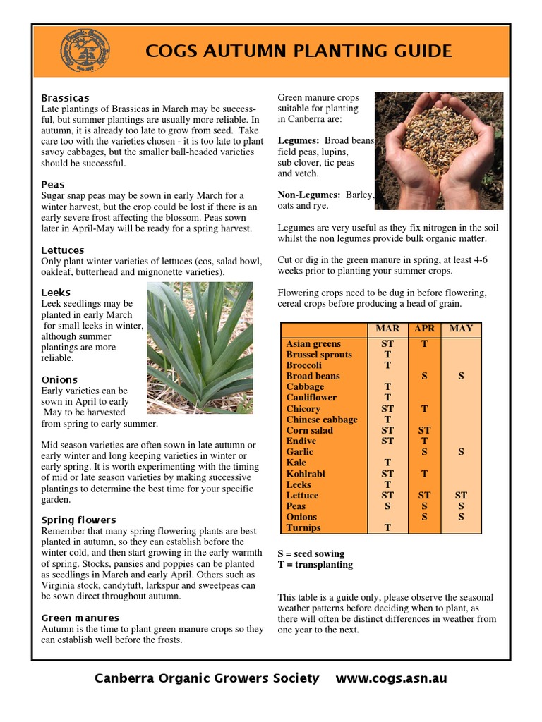 Cogs Autumn Planting Guide Canberra Organic Growers Society WWW Cogs
