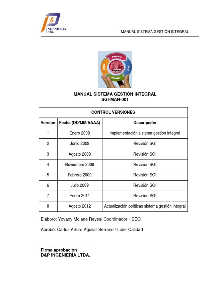 Sgi Man 001 Manual Sistema Gestion Integral | PDF