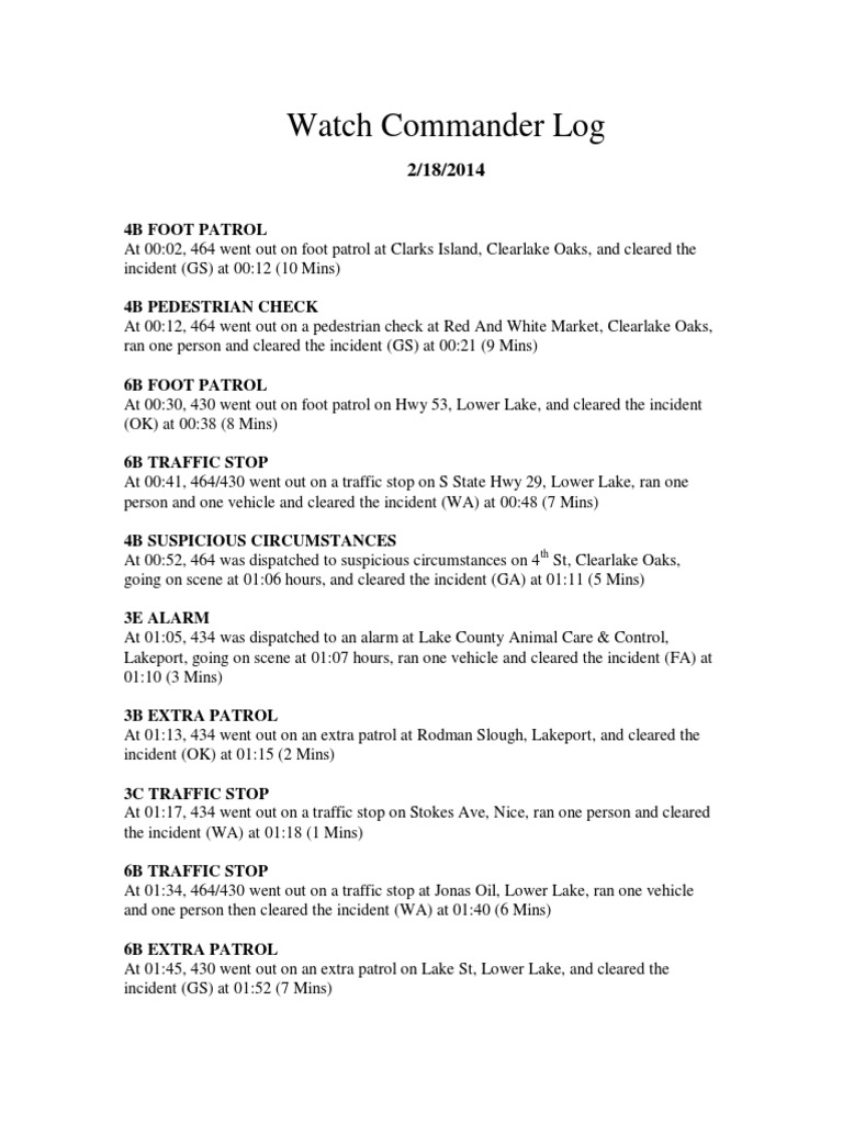 Lake County Sheriff's Watch Commander Logs | PDF | Traffic | Criminal ...