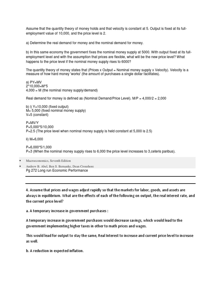 Assume That The Quantity Theory of Money Holds and That Velocity Is