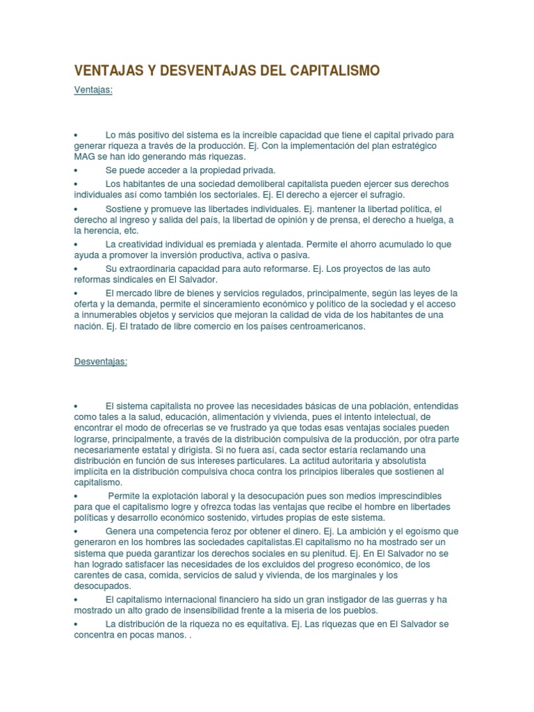 Ventajas y Desventajas Del Capitalismo y Socialismo