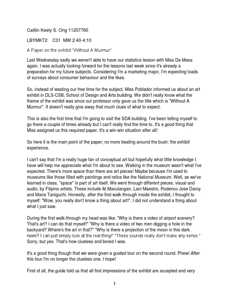 Art Exhibit Reaction Paper