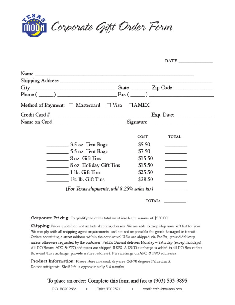 Corporate Gift Order Form Template | PDF | Post Office Box | Financial ...