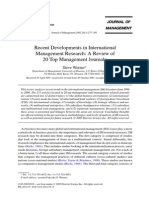 Recent Developments in International Management Research