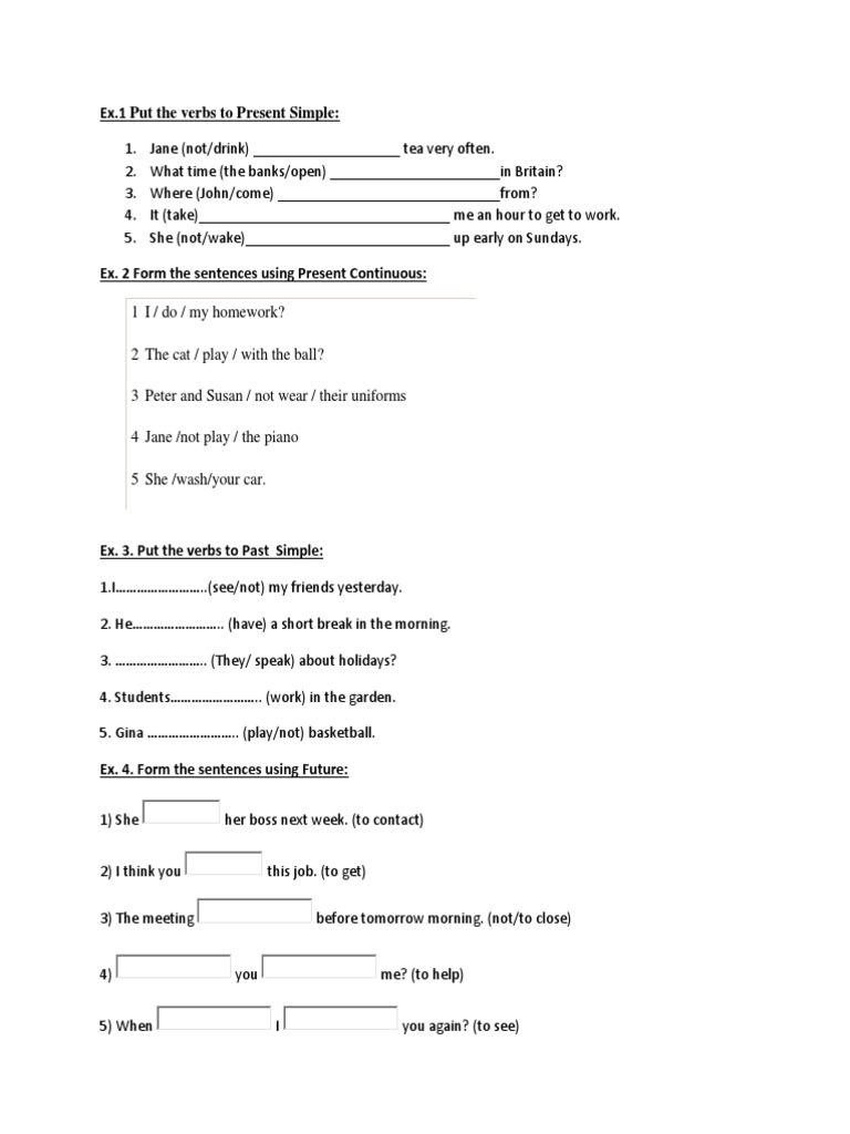 Ex.1 Put The Verbs To Present Simple | PDF | Art