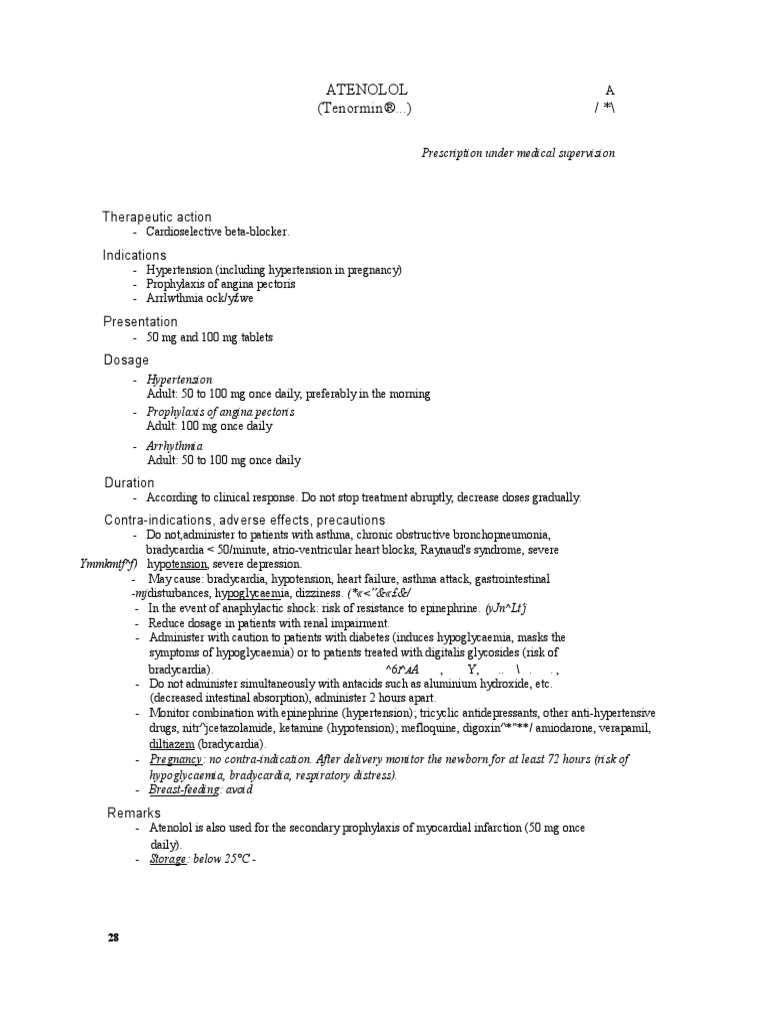 Atenolol: Uses, Dosage, and Precautions | PDF