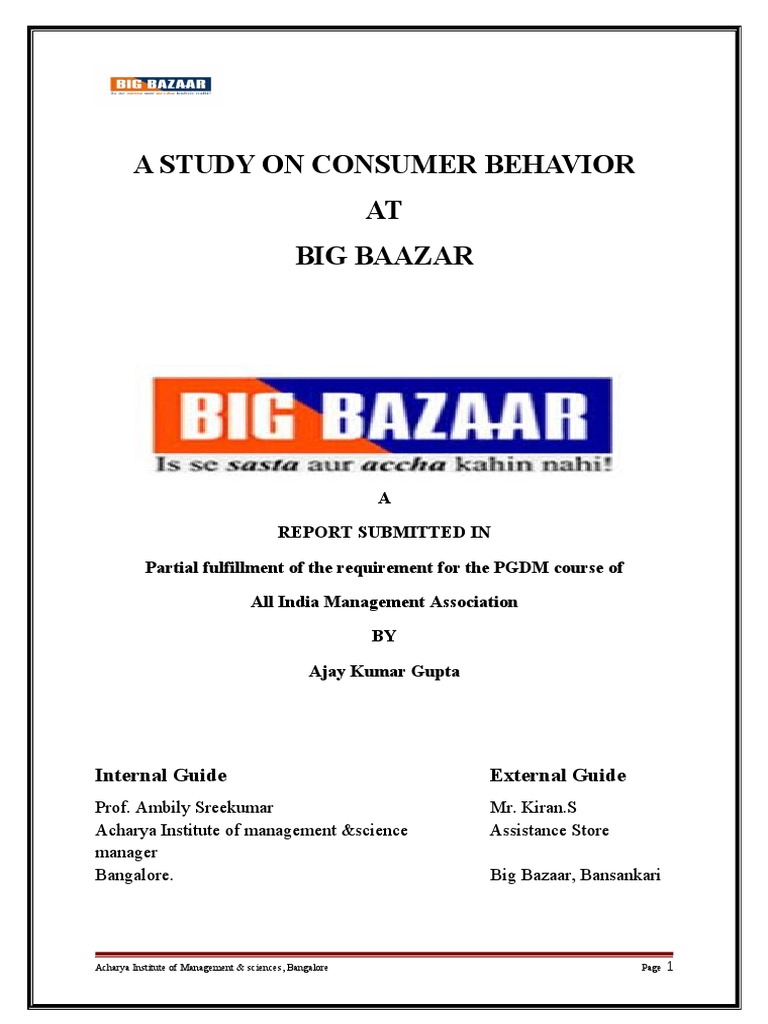 Consumer Behavior Study at Big Bazaar | PDF | Retail | Market Segmentation