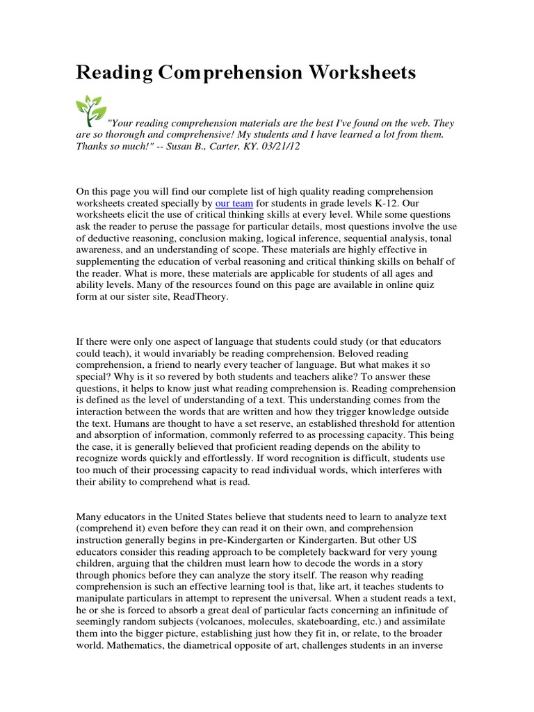 K-12 Reading Comprehension Resources | PDF | Reading Comprehension ...