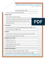 APA Parenthetical Citations - One Sheet