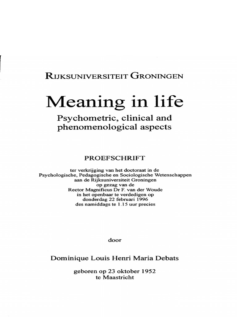 Thesis Meaning Of Life Psychotherapy