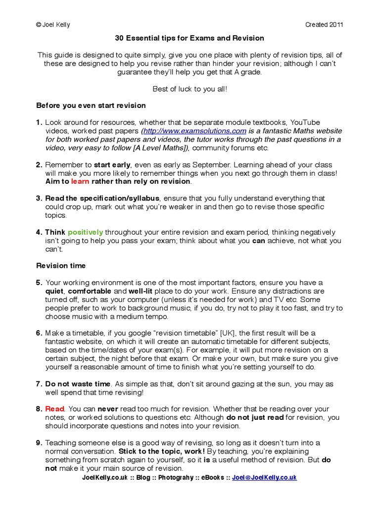 30 Essential Exam and Revision Tips | PDF | Test (Assessment ...