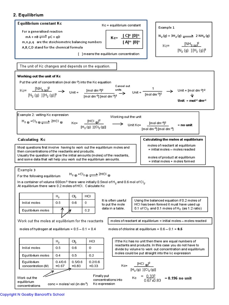 Mod 4 Revision Guide 2. Equilibria | PDF | Chemical Equilibrium | Mole ...