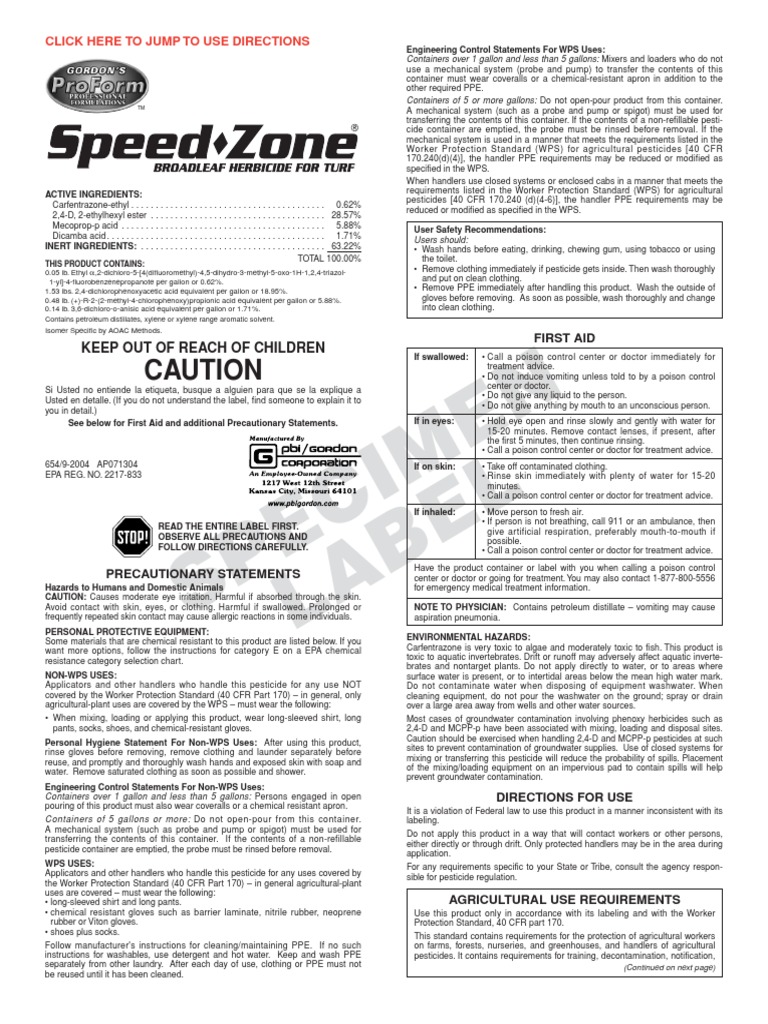 Label Speedzone Red Lawn Herbicide Free 30day Trial Scribd