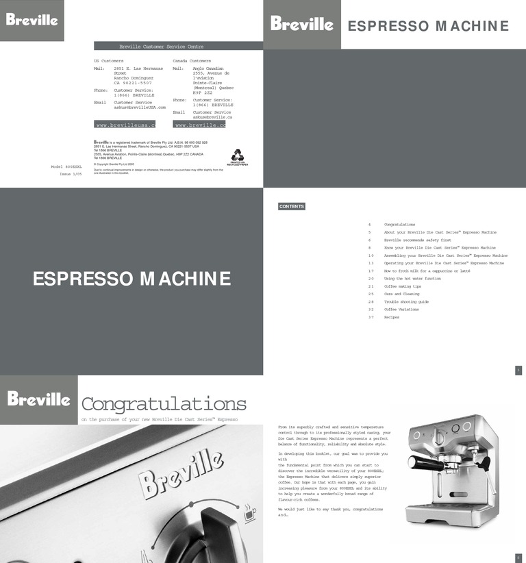 Breville 800ESXL Manual PDF Coffee Nature