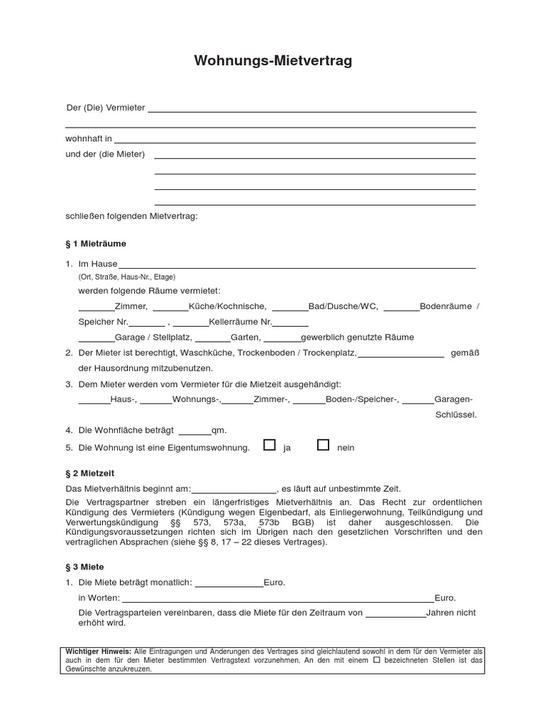 Wohnungs Mietvertrag 2014