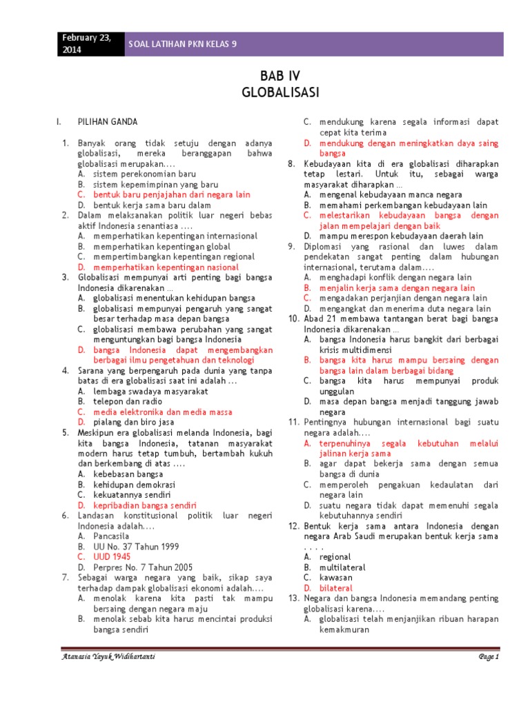 SOAL DAN JAWABAN BAB IV GLOBALISASI