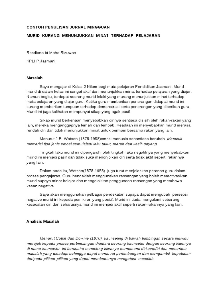 Contoh Jurnal Refleksi Diri Revisi Id
