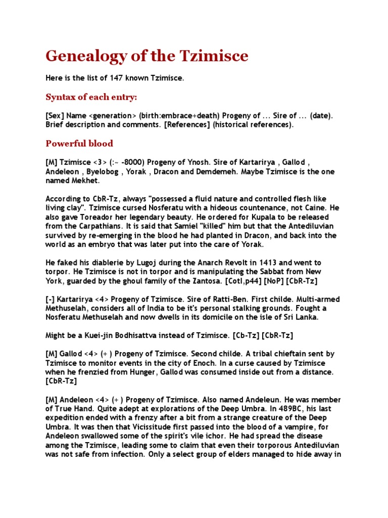 Genealogy of The Tzimisce | PDF