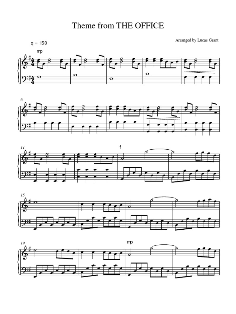 "The OFFICE Theme Song" Sheet Music for Piano