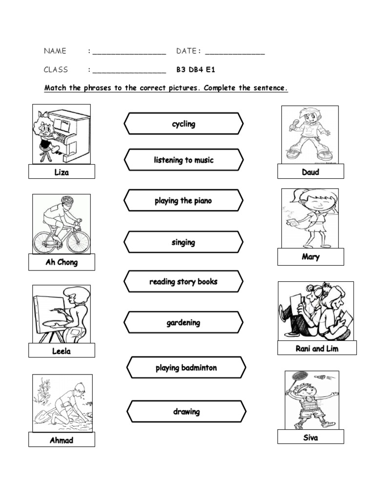 Match The Phrases To The Correct Pictures. Complete The Sentence | PDF ...