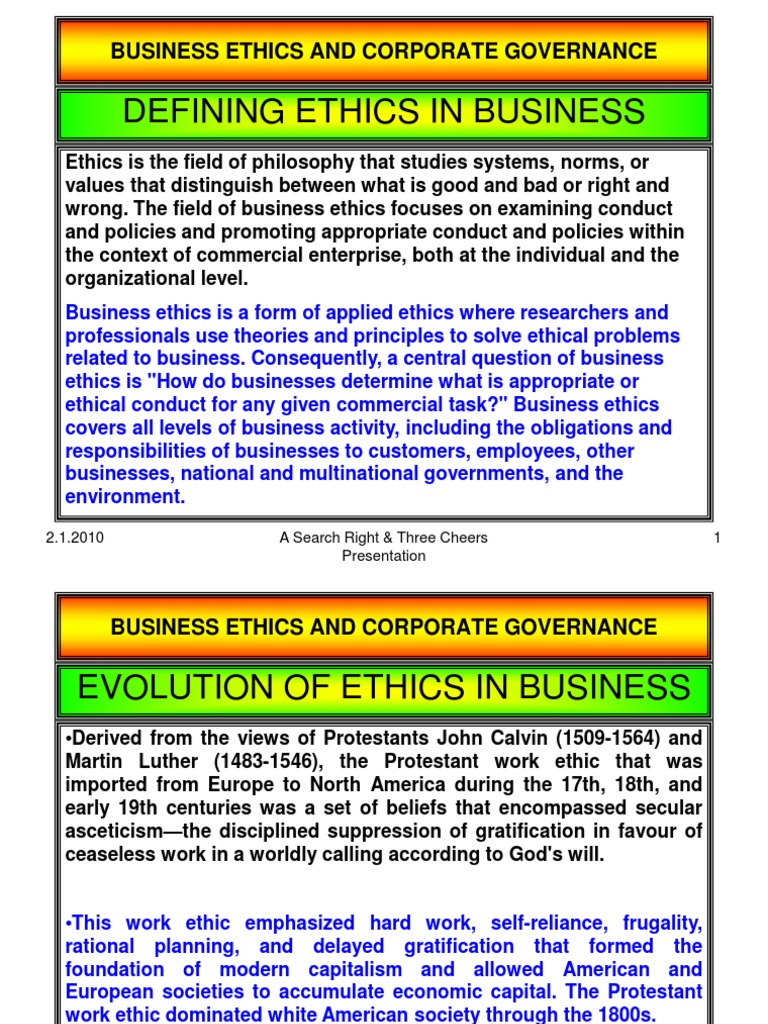 Business Ethics and Corporate GovernanceDefinitions