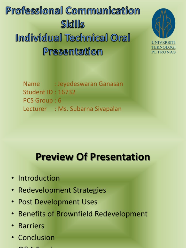 oral presentation in technical writing