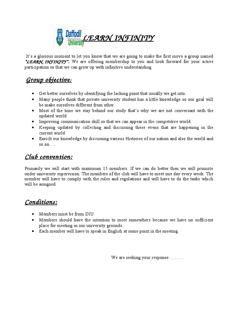 Learn Infinity: Group Objective | PDF