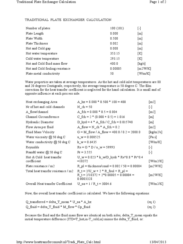 Plate Heat Exchanger Calculation PDF Heat Transfer Temperature