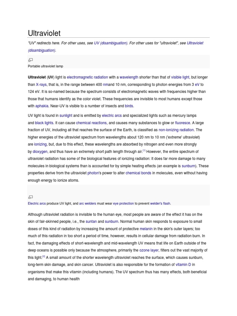 Ultraviolet: "UV" Redirects Here. For Other Uses, See - For Other Uses ...