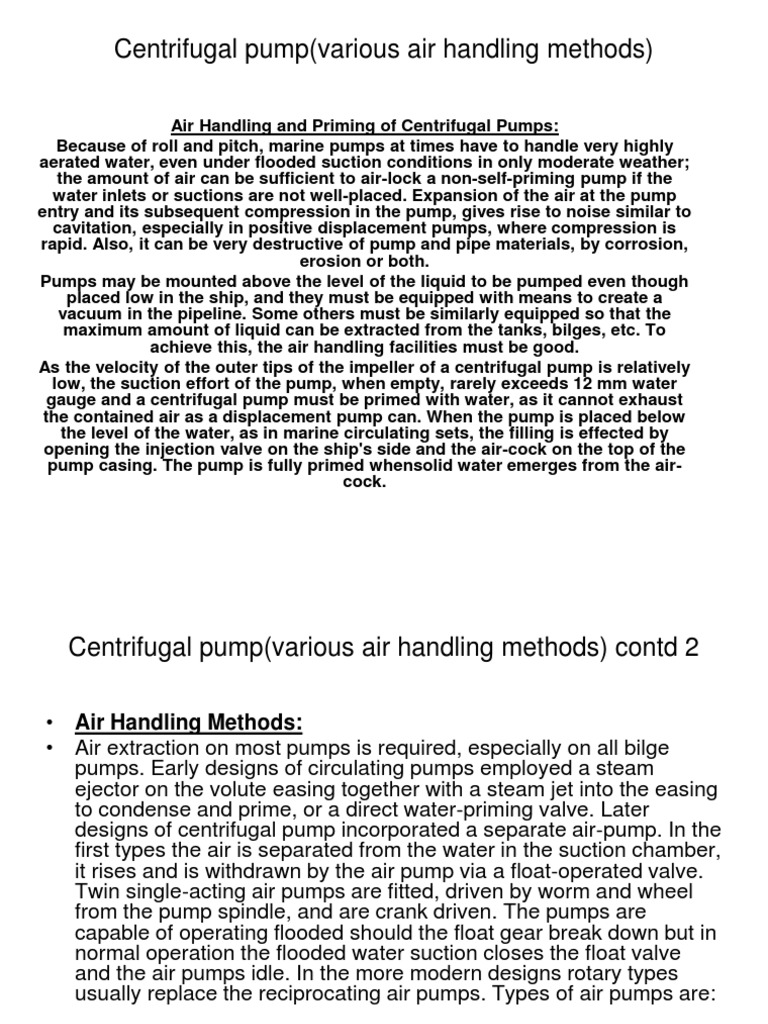 Air Handling in Centrifugal Pumps | PDF | Pump | Phases Of Matter