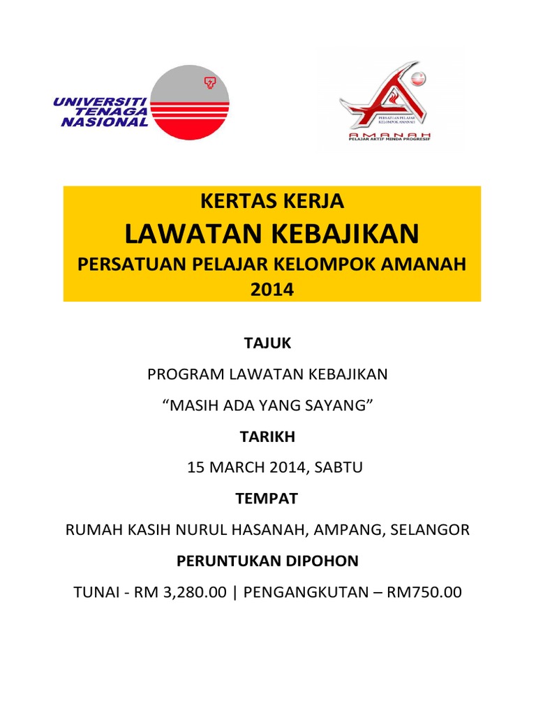 Kertas Kerja - Lawatan Kebajikan Ke Rumah Anak Yatim 2014