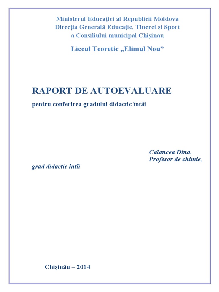 Raport De Autoevaluare A Cadrului Didactic Dina