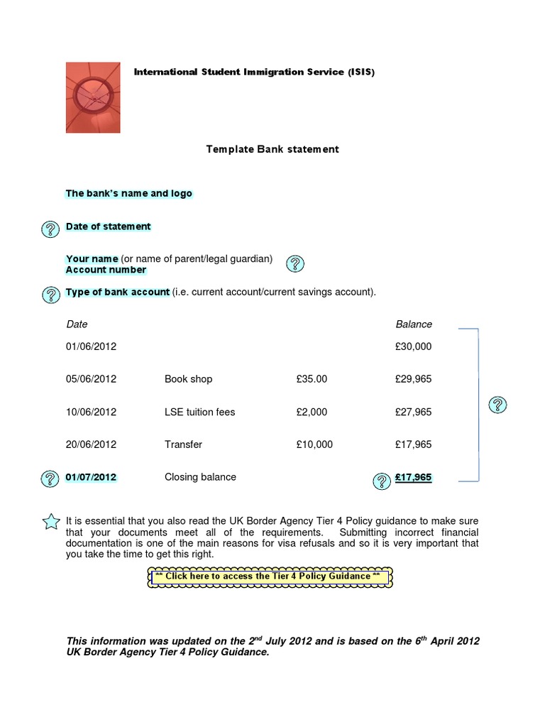 Bank Statement Template for Immigration | PDF | Business | Finance ...
