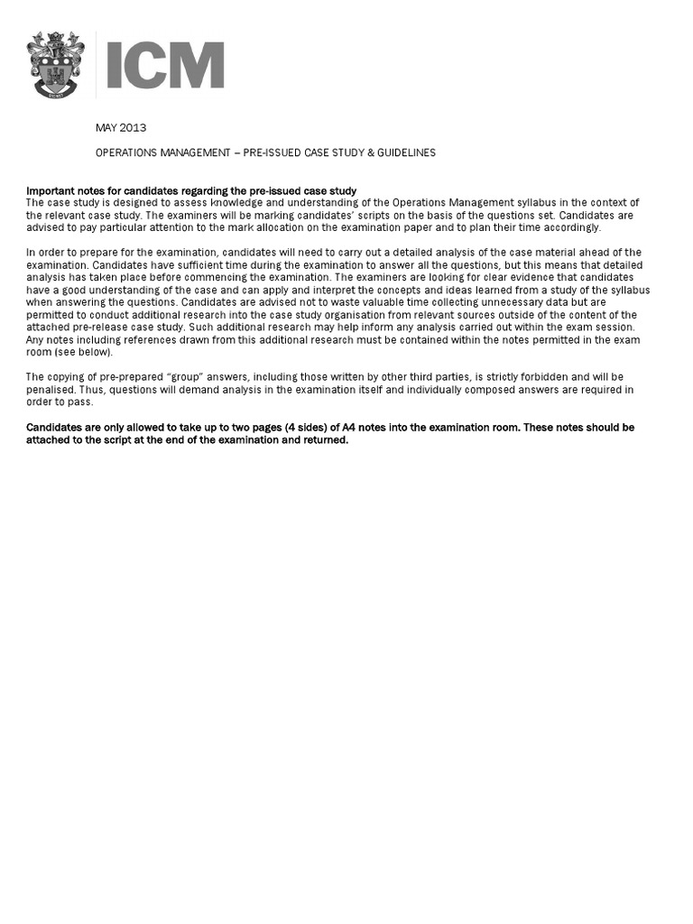 Operations Management Case Study PDF Business Business General 