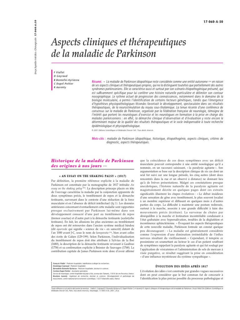 Aspects Cliniques Et Thérapeutiques de La Maladie de Parkinson | PDF ...