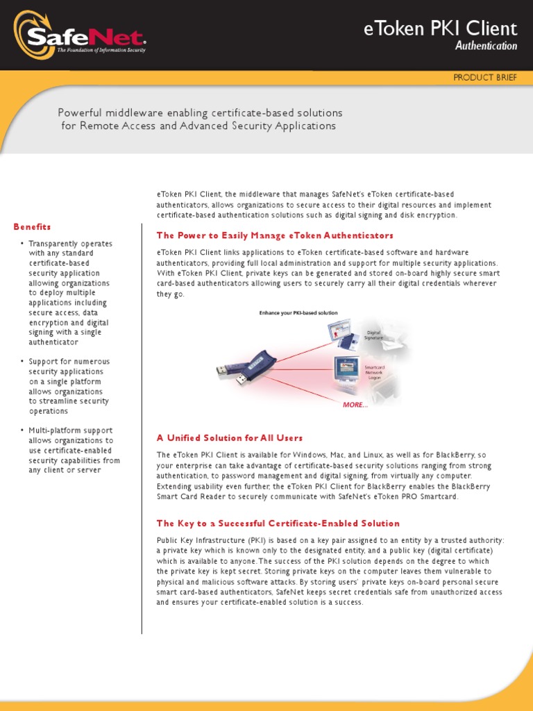 SafeNet Product Brief eToken PKI Client | Public Key Cryptography ...