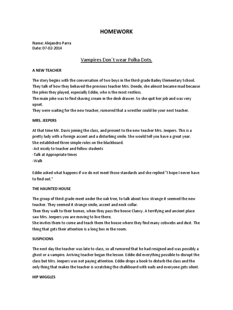 Homework: Vampires Don T Wear Polka Dots | PDF