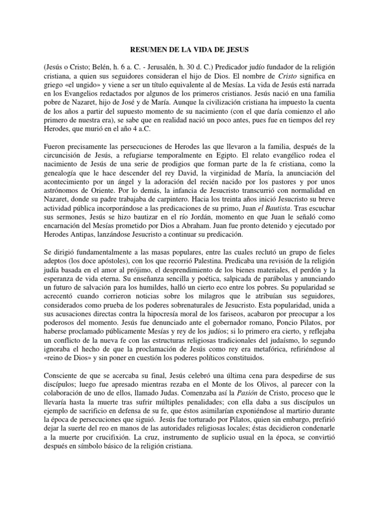 Resumen de la vida de Jesús | PDF | Jesús | María, madre de Jesús