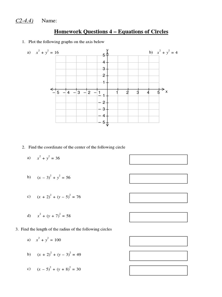 Circle Equations Homework Guide | PDF | Circle | Differential Geometry
