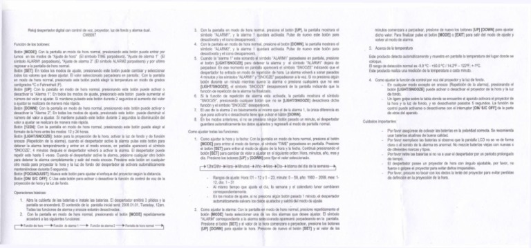 Instrucciones Reloj Despertador Digital | PDF | Hora | Celsius
