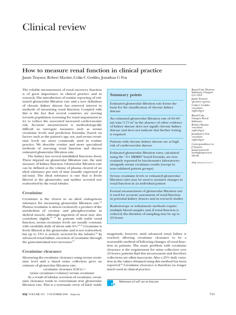 Measuring Renal Function in Practice | PDF