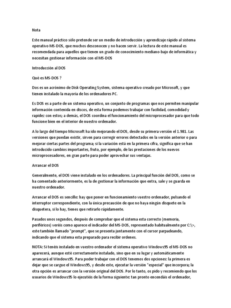 Introducción a MS-DOS y su uso | PDF | Dos | Archivo de computadora
