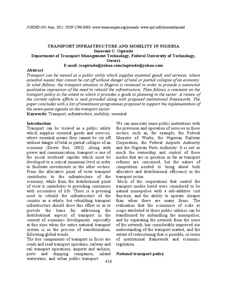 Transport Infrastructure in Nigeria | PDF | Rail Transport | Transport