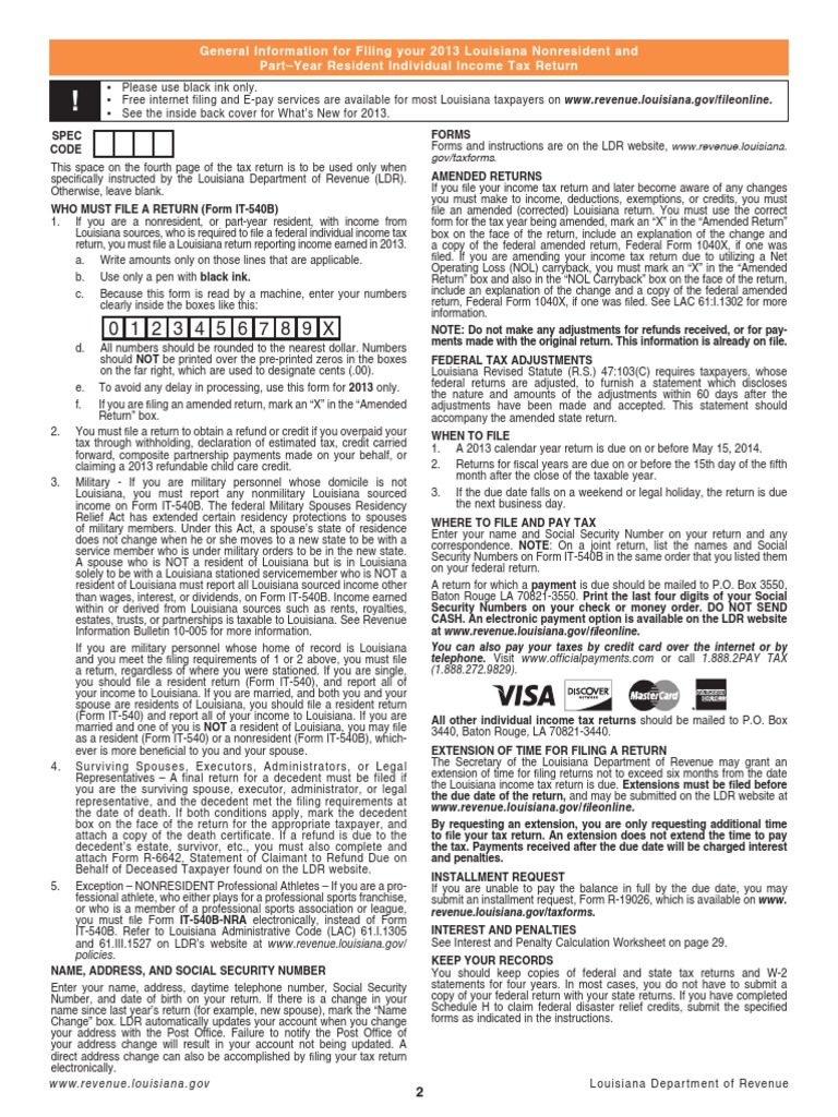 Louisiana Nonresident Tax Filing Guide | PDF | Income Tax In The United ...