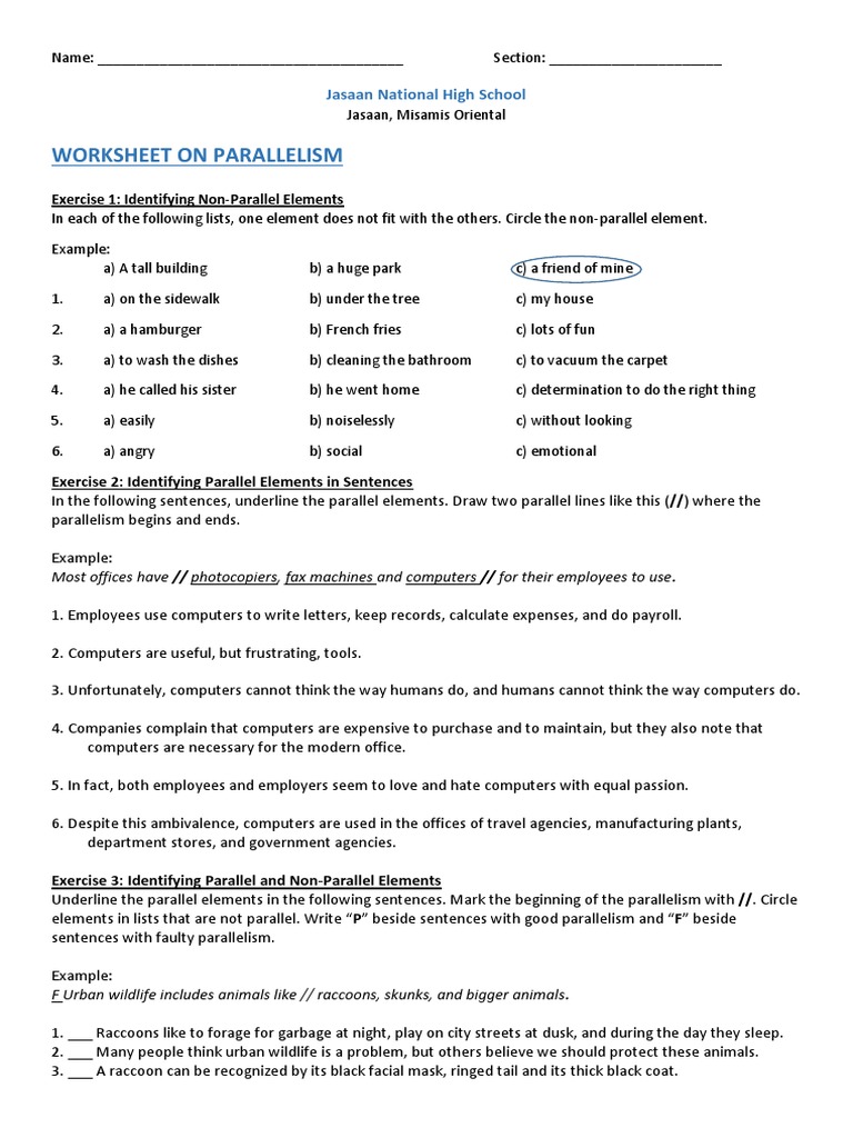Printables Parallelism Worksheet worksheet on parallelism raccoon