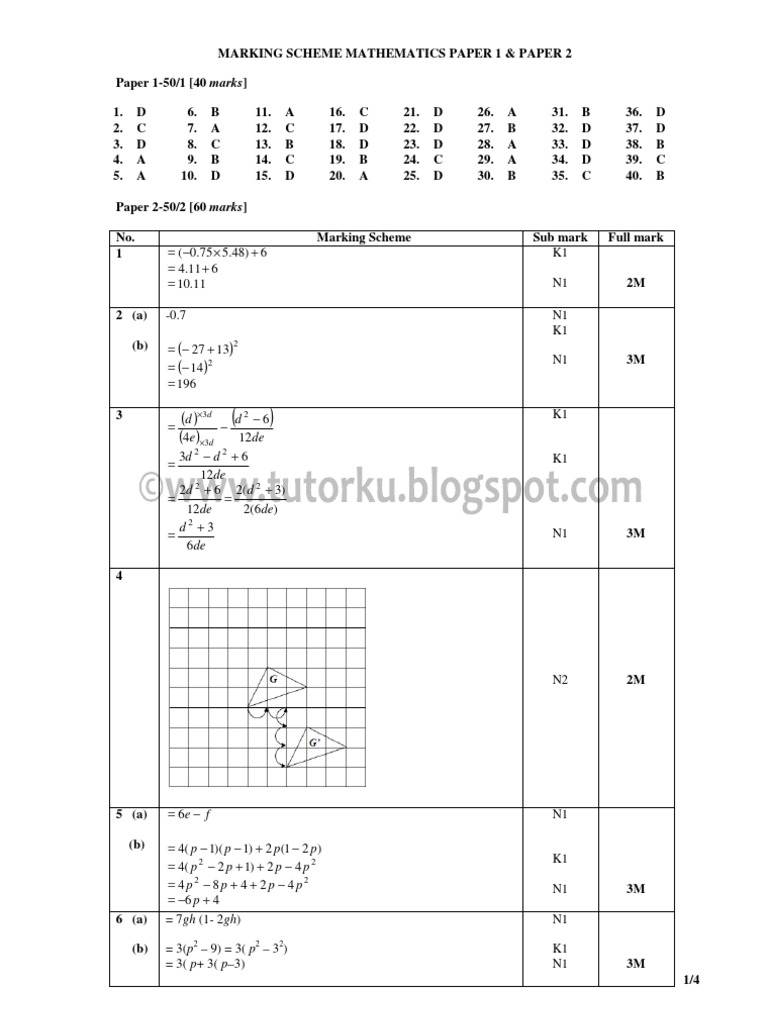 Soalan Ramalan PMR 2009 Mathematics Answer P1 P2 | PDF