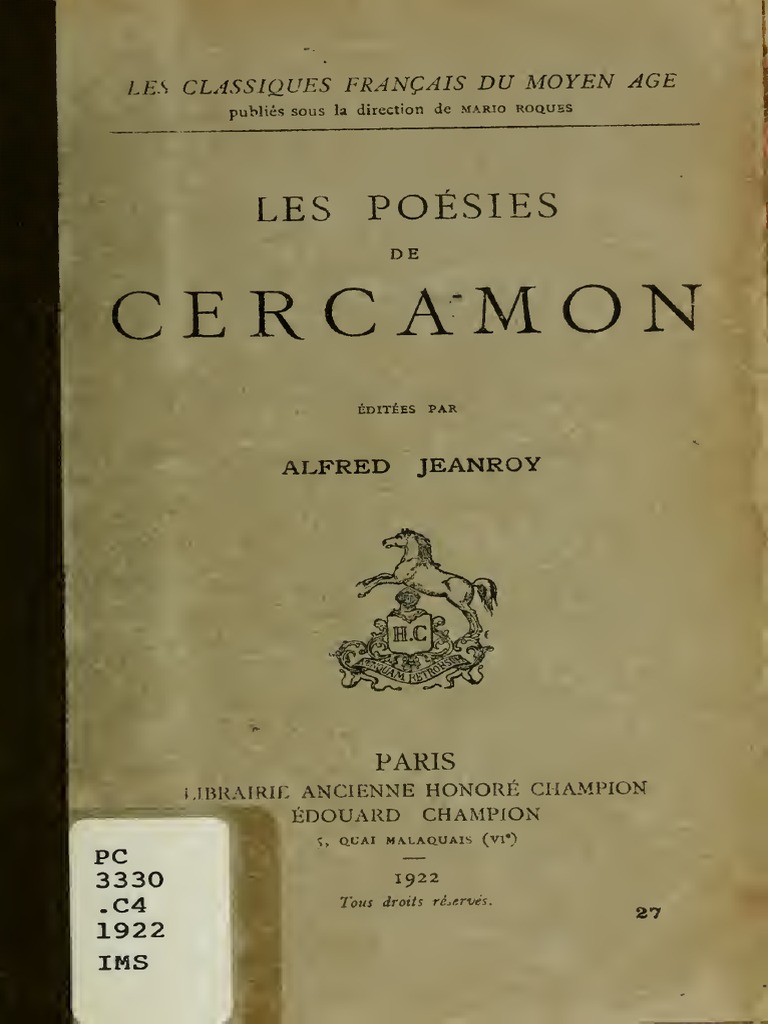 Les Poesies de Cercamon Moyen Age PDF | PDF | Poésie | Religions et ...