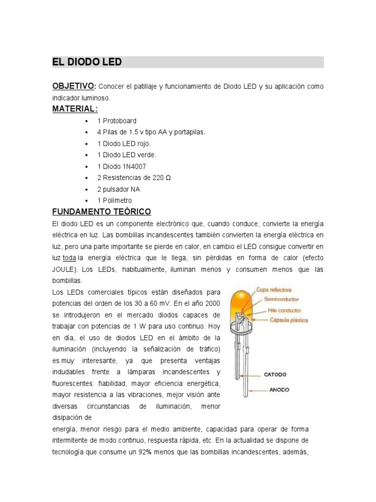 Funcionamiento y Uso del Diodo LED | PDF | Diodo emisor de luz | Diodo