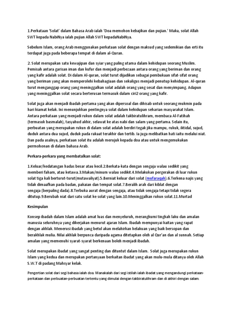 Perkara Perkara Yang Membatalkan Solat Mufaraqah